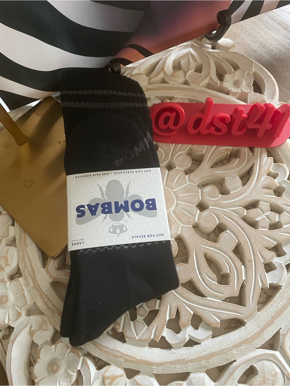 Bombas Unisex Black Crew Socks with Subtle Gray Stripe